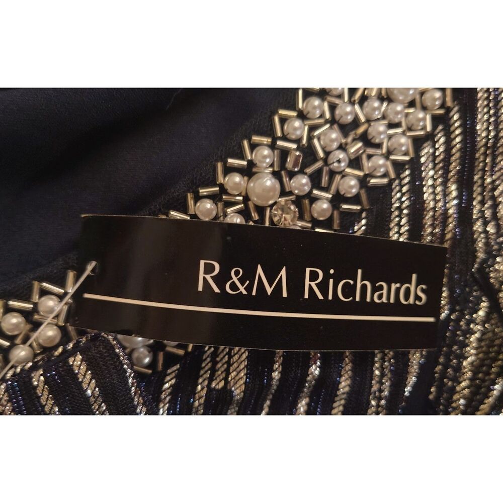 NWT R&M Richards Beaded Jacket Sheath Dress 2 Piece Set Size 12 Navy/Silver 3377 - Picture 8 of 9